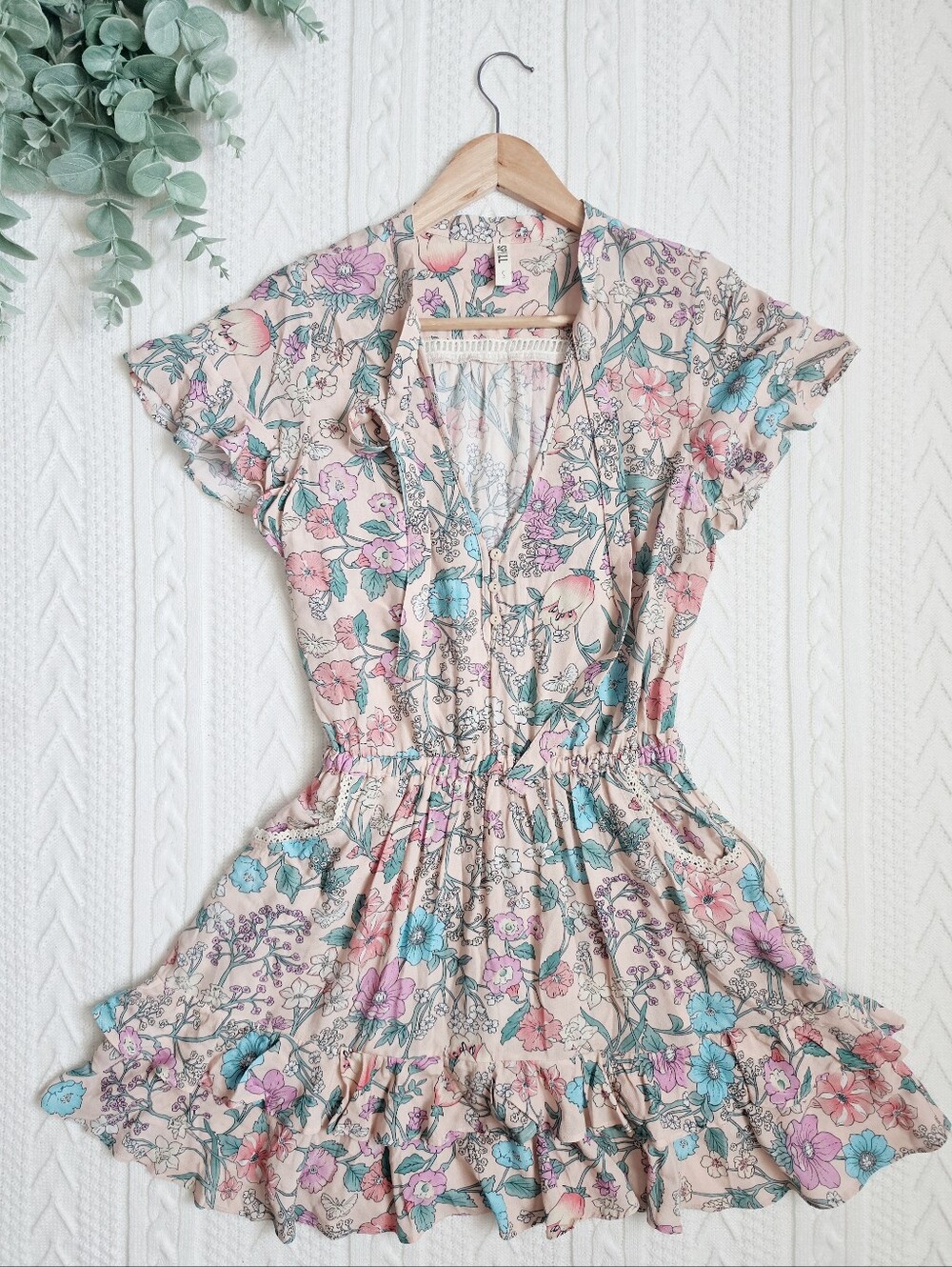 Spell & The Gypsy Sayulita Frill Mini Dress Musk Floral Short Sleeve Small NWOT